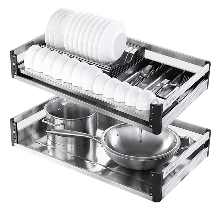 Stainless Steel Metal Pull-out Pull Out Kitchen Cabinet Slide Sliding Dish Plate Drying Storage Basket Rack for Cabinets