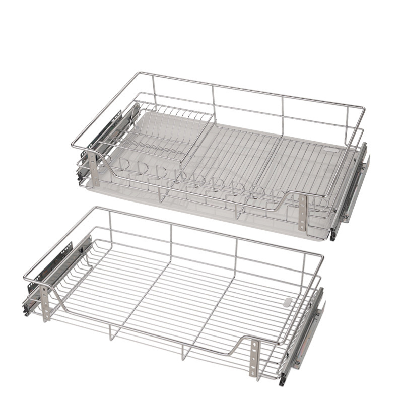 Kitchen Drawer 4-side Pull Out Wire Storage Basket Kitchen Drawer Organizer Baskets