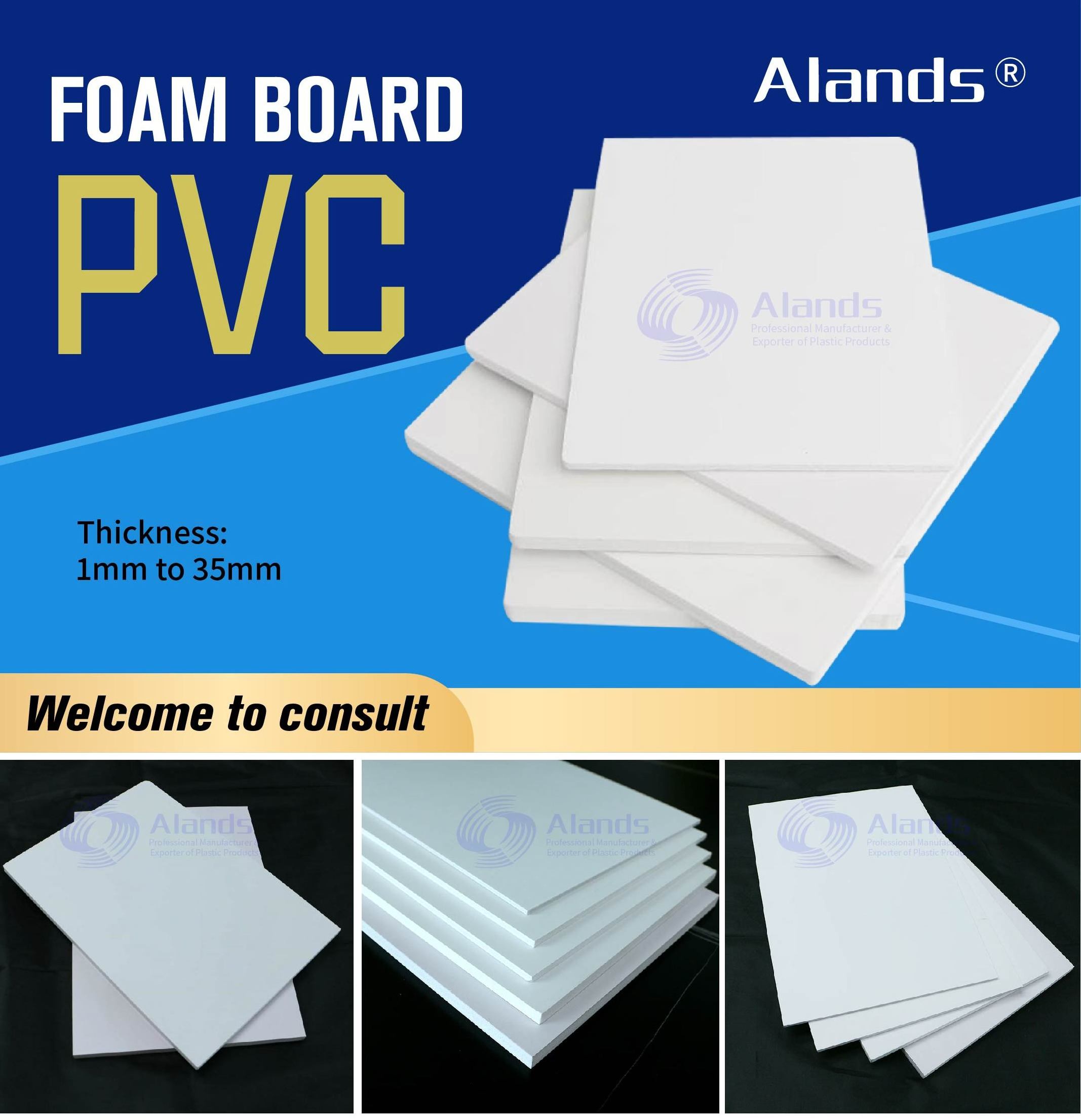 Alands 0.45g/cm3 0.55g/cm3 density PVC foam board 2mm 3mm 5mm 6mm PVC expanded celtex sheet