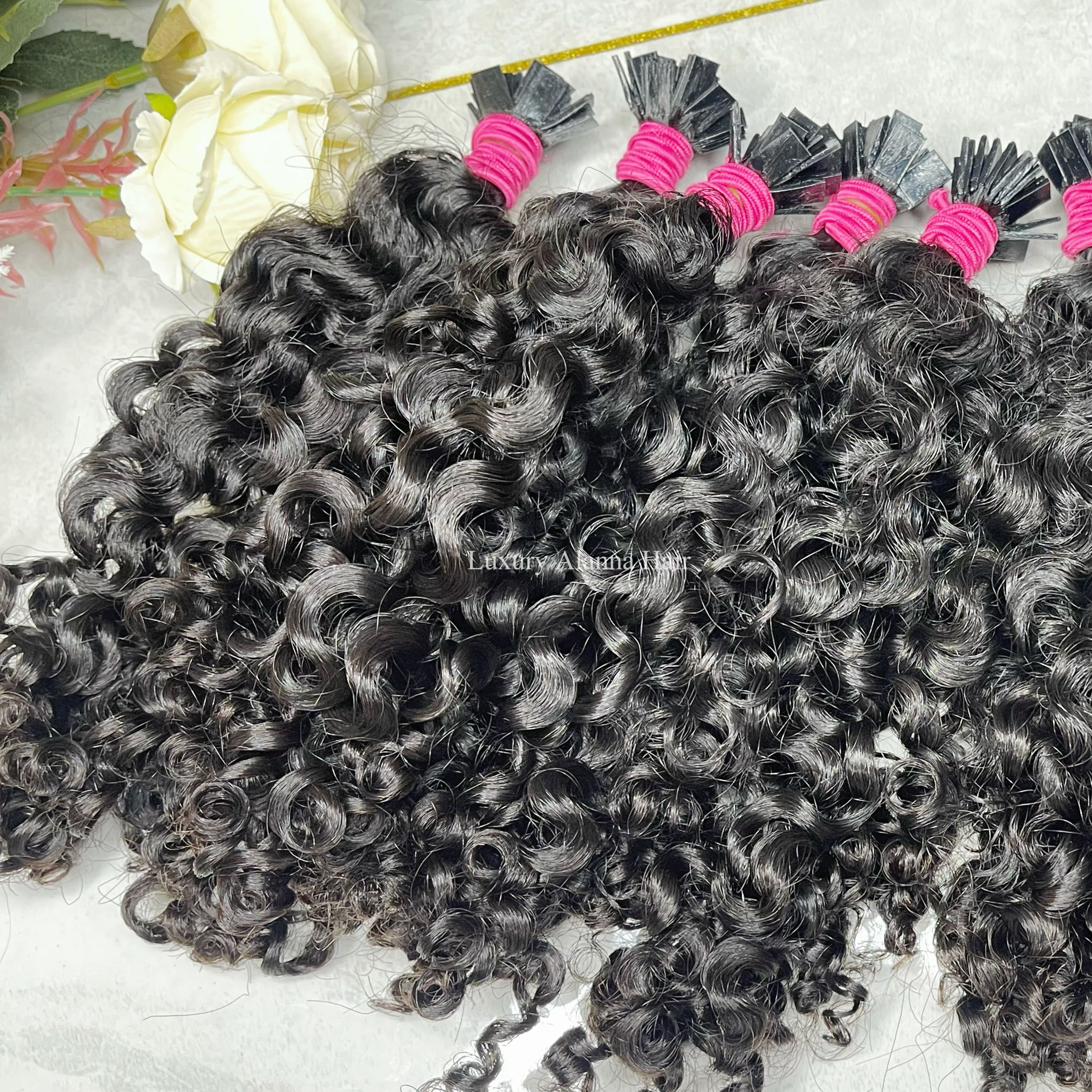 New Arrival Soft Kinky Curly Keratin Flat Tip Hair Extensions 100% Cambodian Virgin Human Raw Kinky Curly No Tangle No Shed