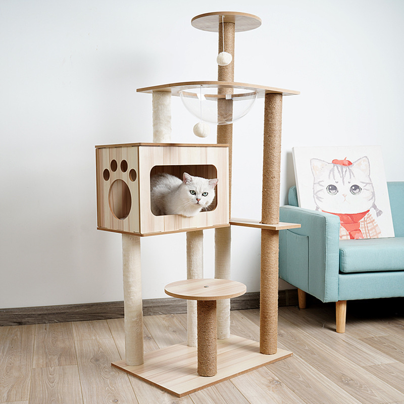 Multifunctional four seasons general solid wood house cat space capsule scratching board climbing frame tree house cat hammock