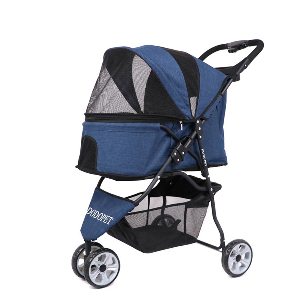 High End 3-Wheel Breathable Mesh Pet Stroller Cat Dog Folding Stroller with Removable Liner Dog Carrier Bag