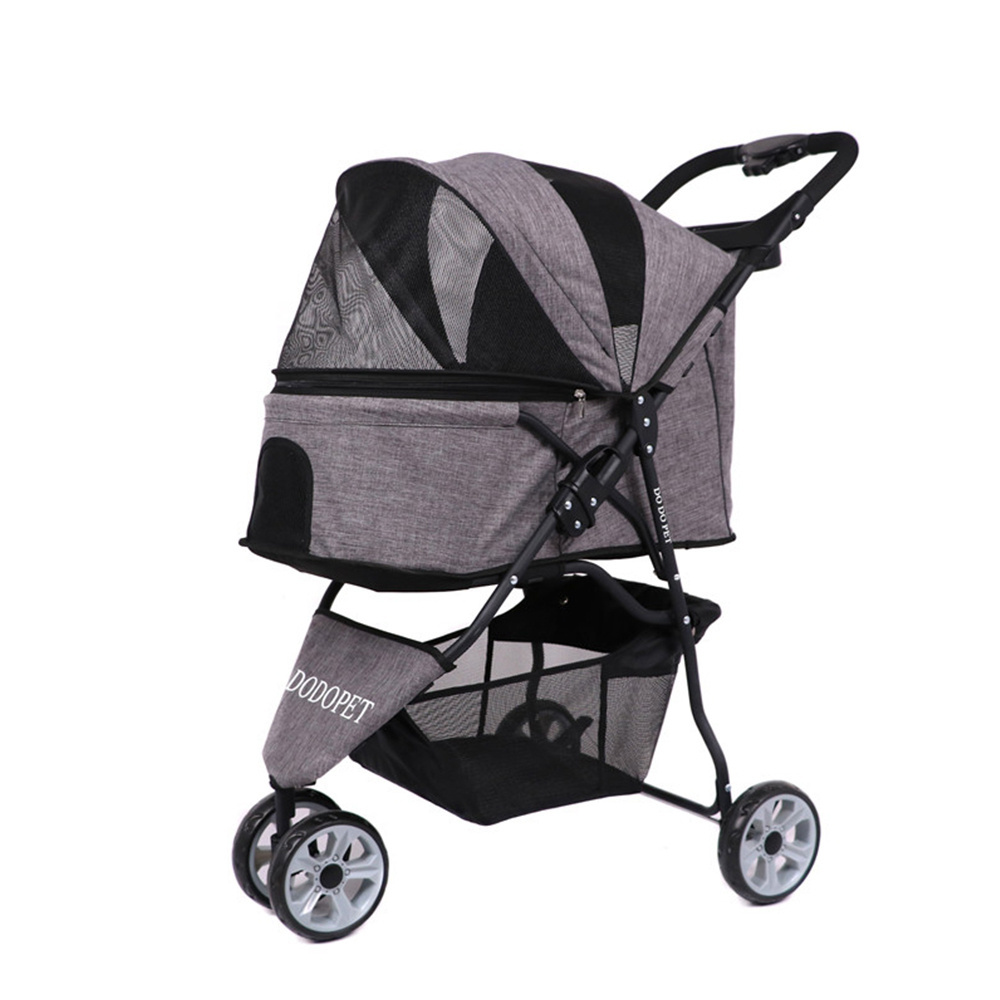 High End 3-Wheel Breathable Mesh Pet Stroller Cat Dog Folding Stroller with Removable Liner Dog Carrier Bag