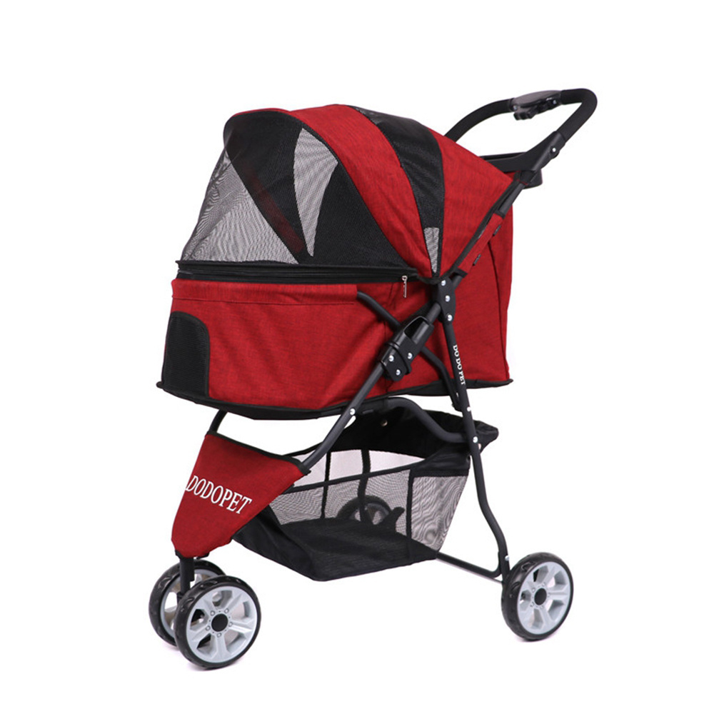 High End 3-Wheel Breathable Mesh Pet Stroller Cat Dog Folding Stroller with Removable Liner Dog Carrier Bag