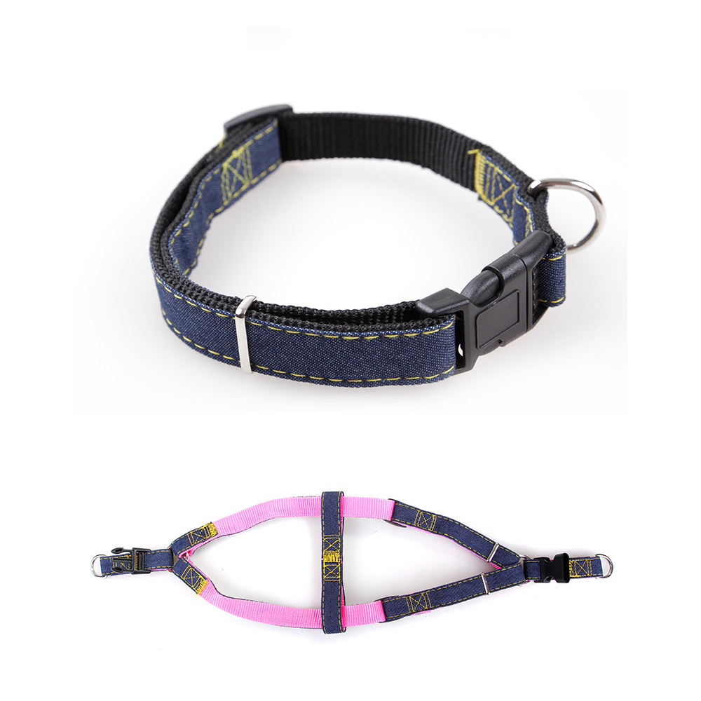 Fashion nylon training dog collar custom buckle Pet collar Denim Adjustable Neck Size Dog Traction Pet Collar