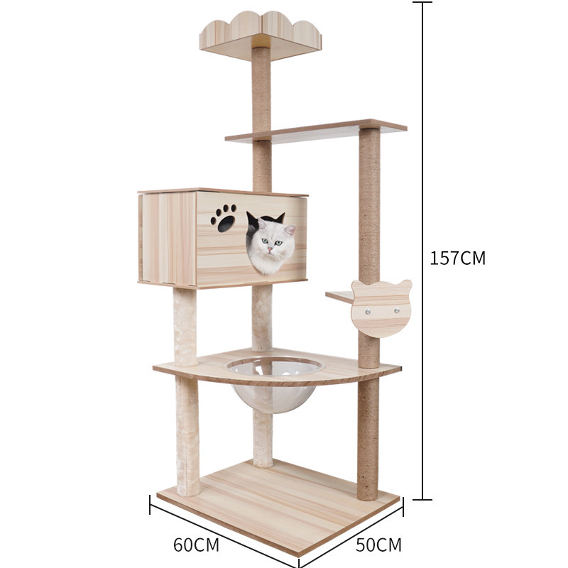 Multifunctional four seasons general solid wood house cat space capsule scratching board climbing frame tree house cat hammock