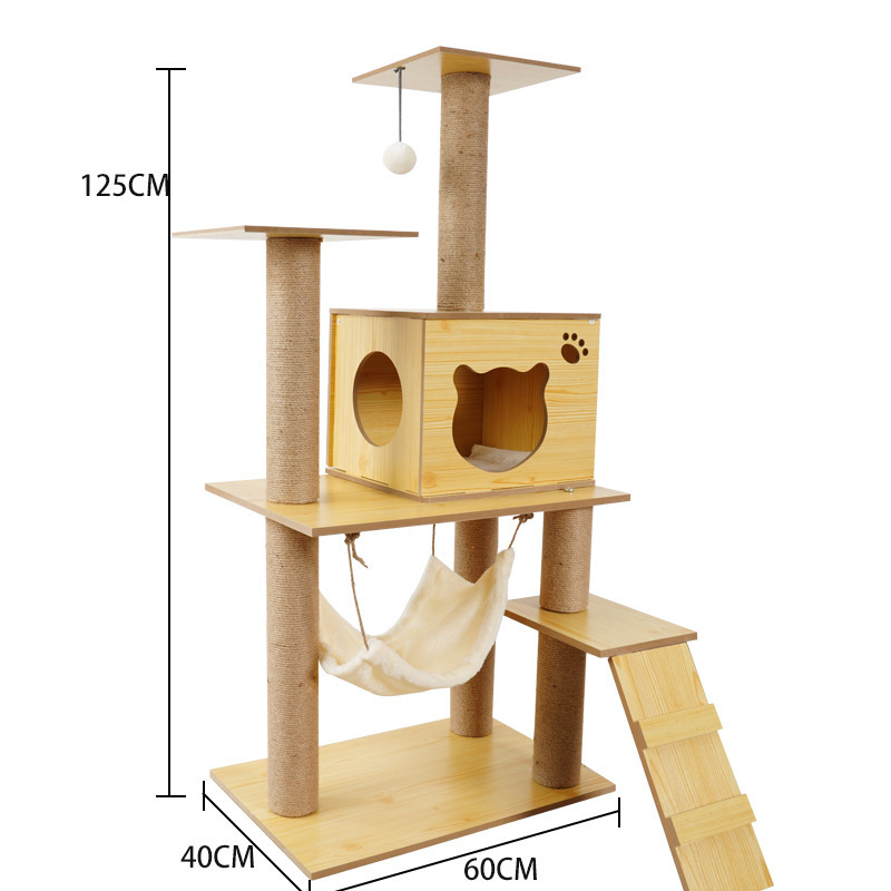 Multifunctional four seasons general solid wood house cat space capsule scratching board climbing frame tree house cat hammock