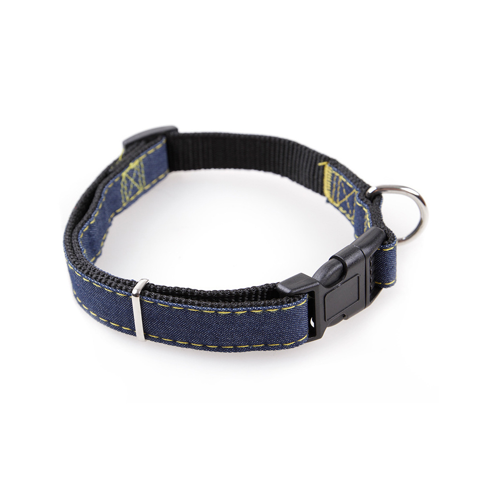 Fashion nylon training dog collar custom buckle Pet collar Denim Adjustable Neck Size Dog Traction Pet Collar