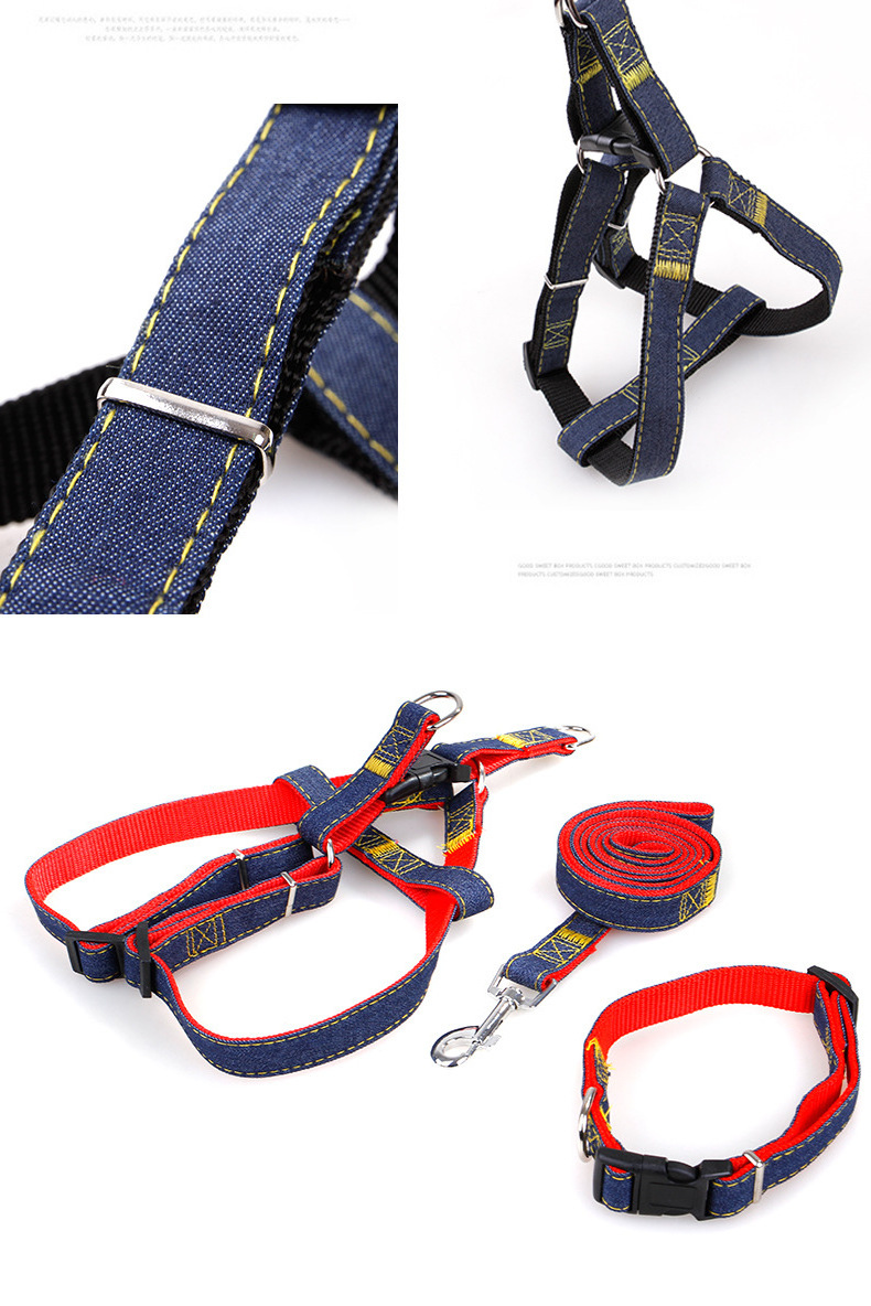 Fashion nylon training dog collar custom buckle Pet collar Denim Adjustable Neck Size Dog Traction Pet Collar