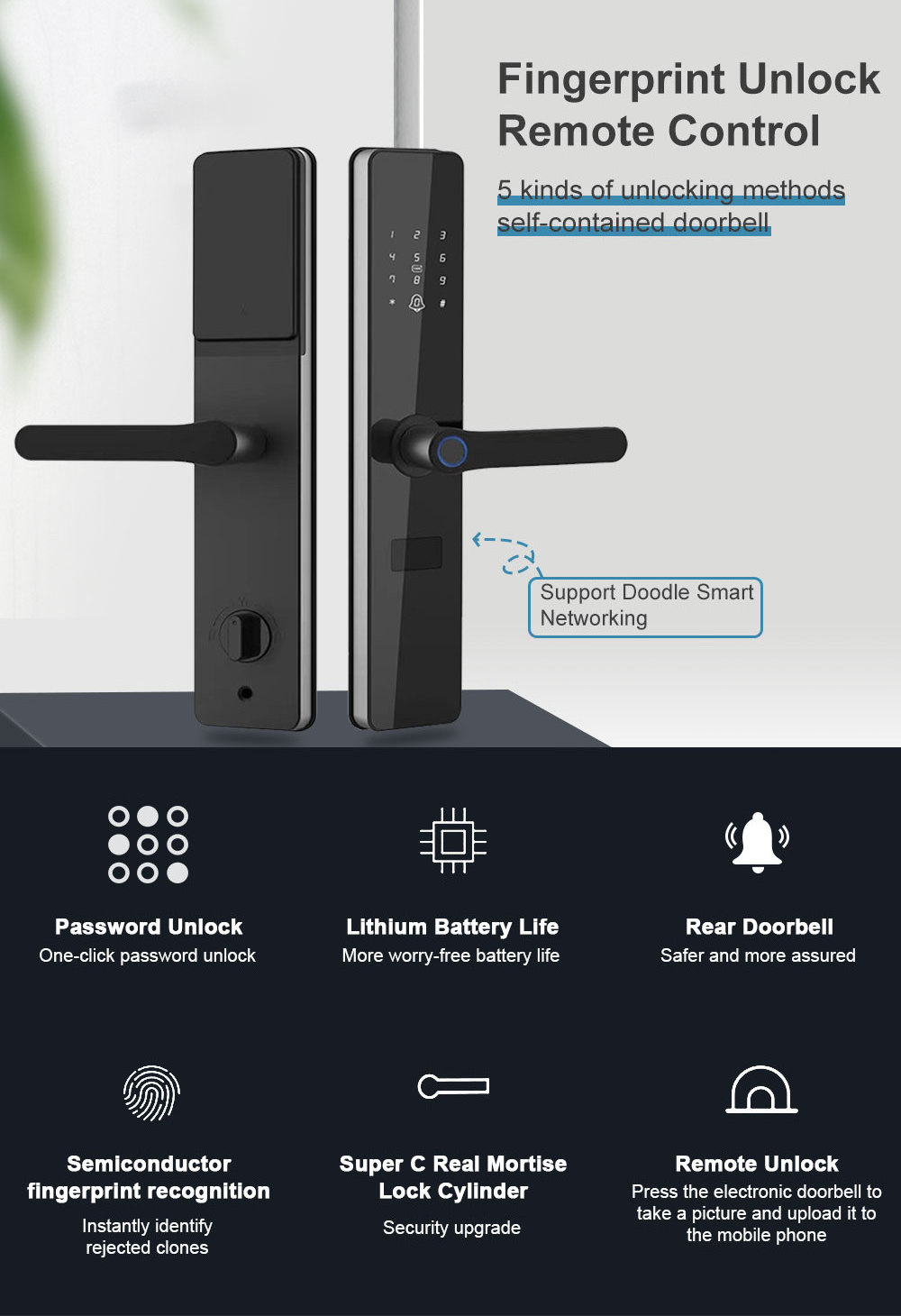 Tuya hotel security smart door lock WiFi touch screen IC card digital with mechanical key fingerprint lock