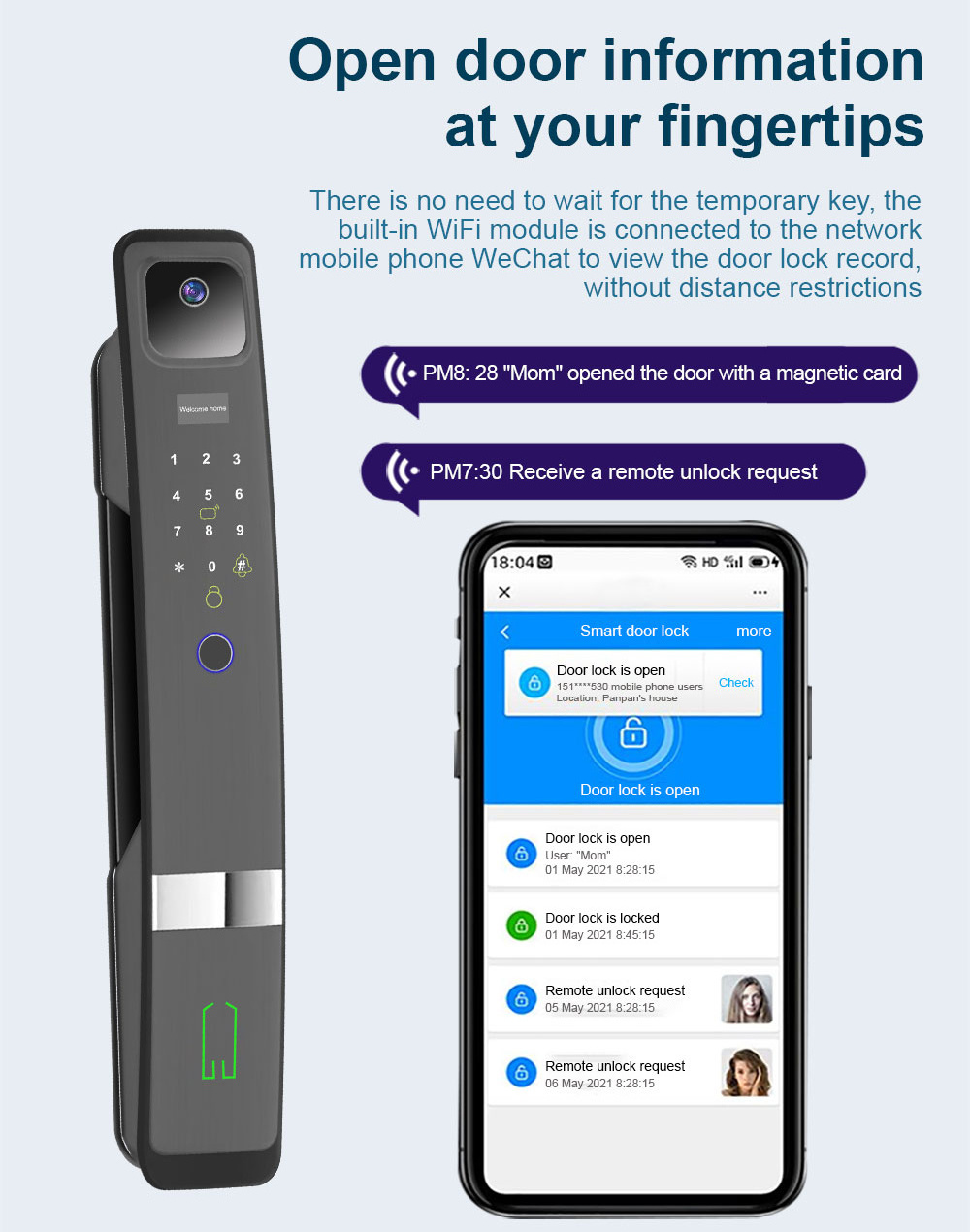 2022 New tuya mobile APP remote control Full Automatic Fingerprint Door Smart Locks with Surveillance Camera
