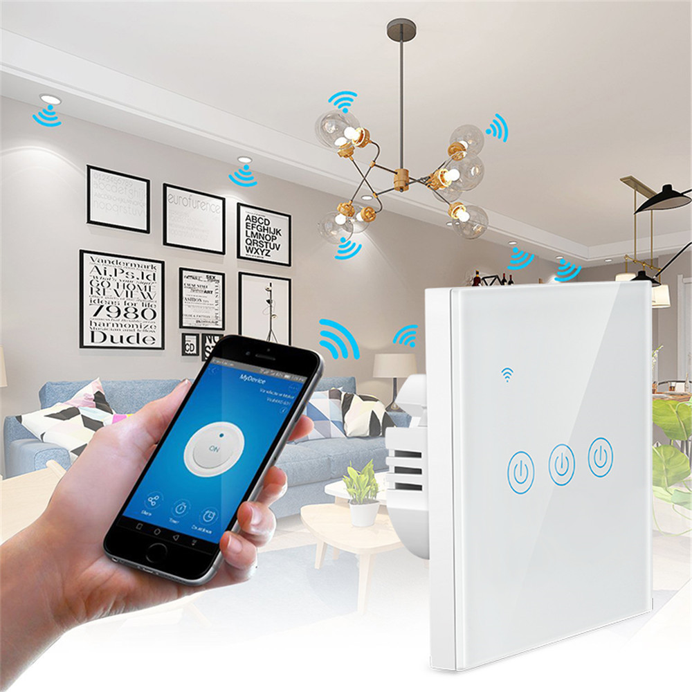 3 Gang Smart Tuya Light Switch ZigBee smart home touch Glass wall switch EU Wall Box Alexa Google Home Assistant Voice Control