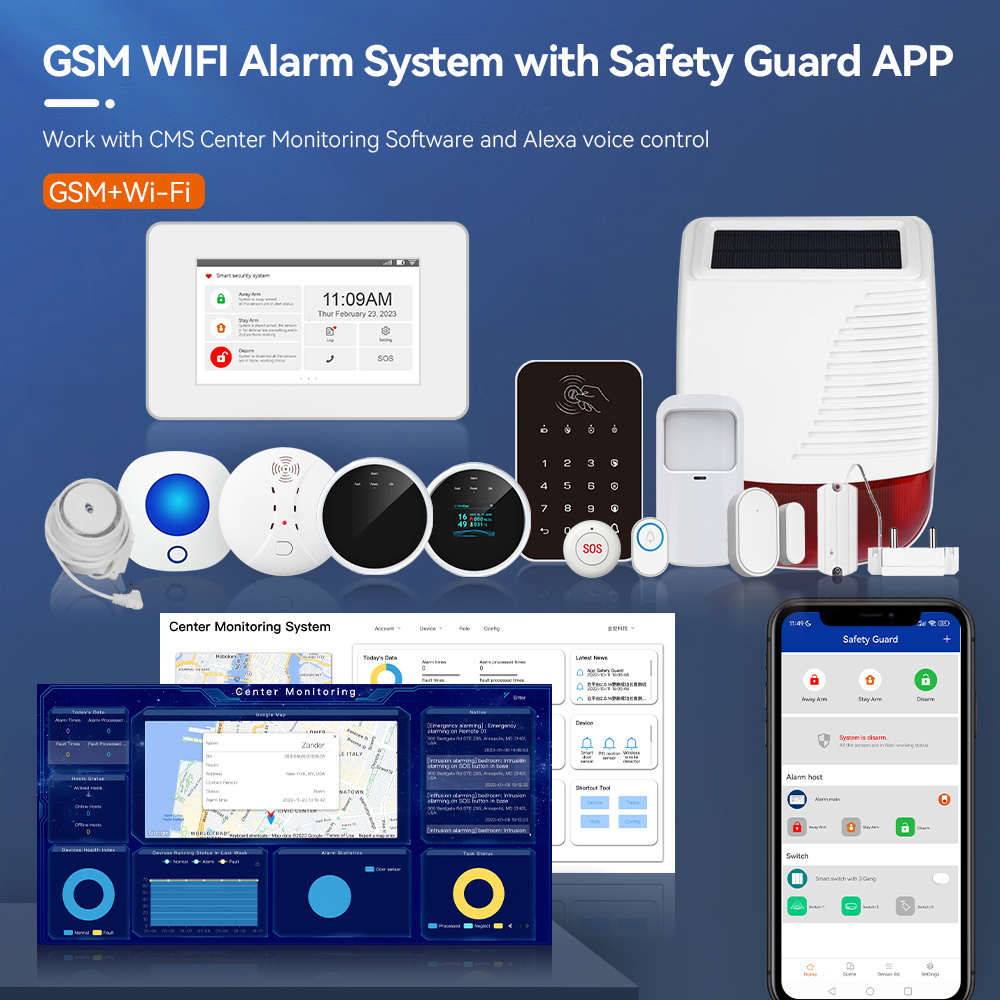 Best sale WIFI GSM security alarm system for home  burglar intruder alarm with touch screen with Alexa voice control function