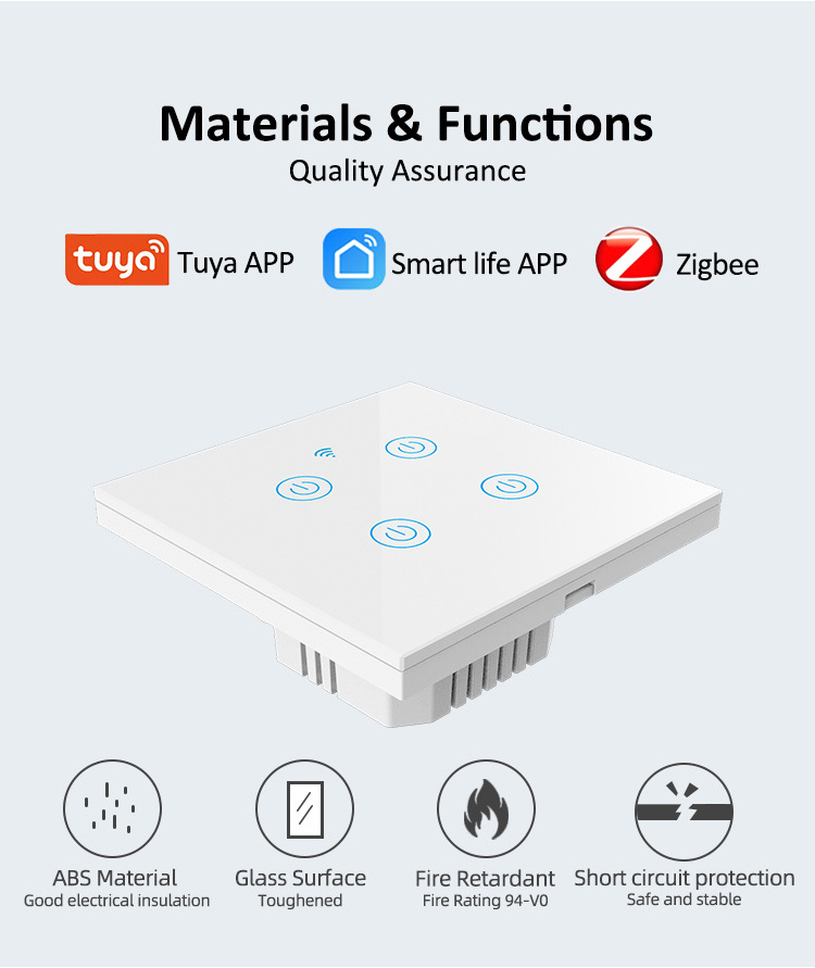 New Tuya Smart home automation wireless Zigbee 4 gang switch with built-in 4 relay with google home Alexa voice control