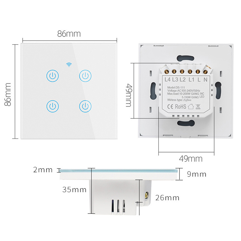 New Tuya Smart home automation wireless Zigbee 4 gang switch with built-in 4 relay with google home Alexa voice control