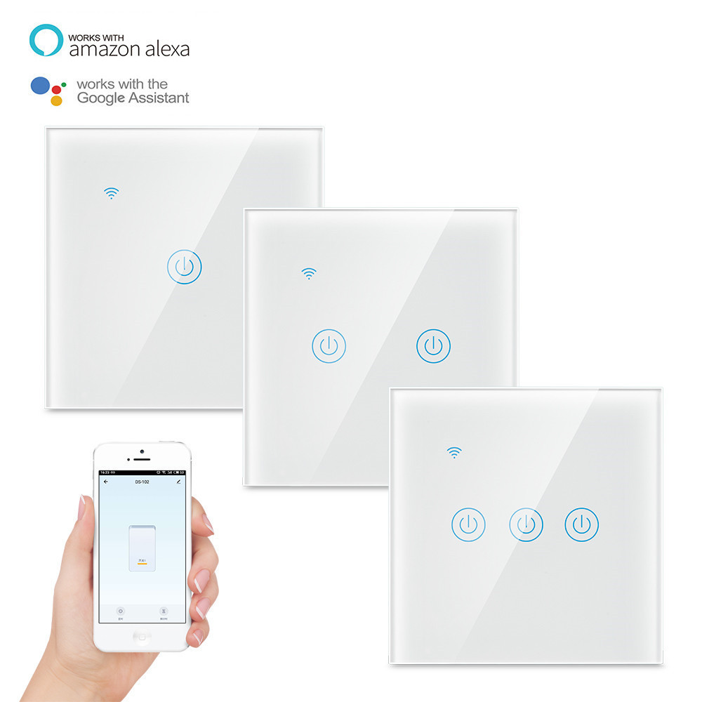 3 Gang Smart Tuya Light Switch ZigBee smart home touch Glass wall switch EU Wall Box Alexa Google Home Assistant Voice Control