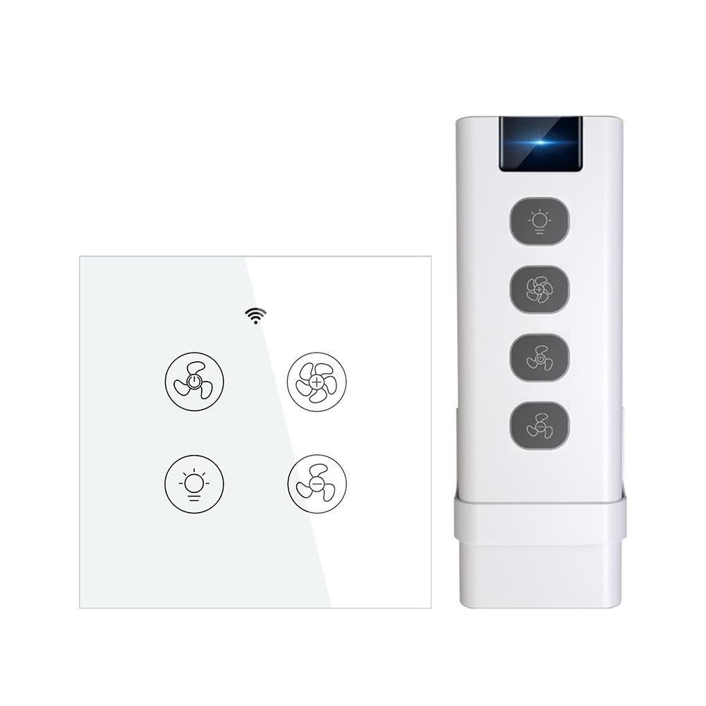 Tuya WiFi RF433 Smart Ceiling Fan Light Touch Switch Neutral & Live Wire EU Wall Box For Smart Home