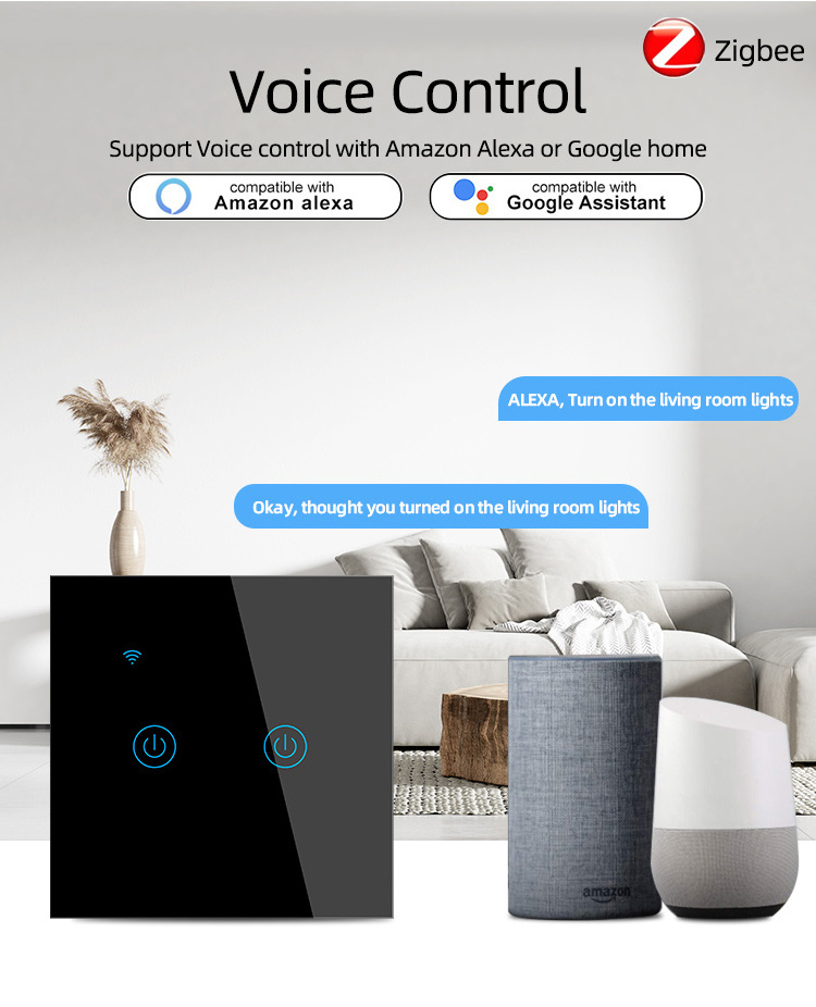 New Tuya Smart home automation wireless Zigbee 4 gang switch with built-in 4 relay with google home Alexa voice control