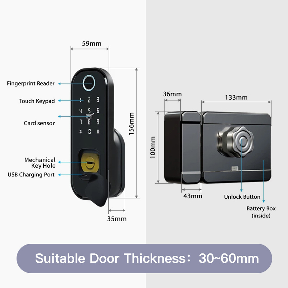 Wireless Home Electronic Electric Tuya APP Wifi Smart Lock,Digital Biometric Fingerprint Door Lock