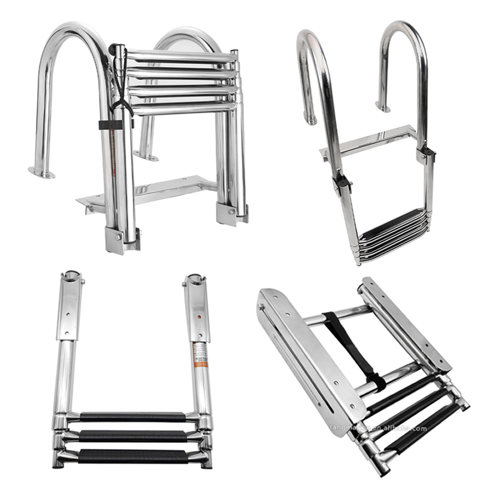 Wholesale Stainless Steel Marine Ladder Folding Telescoping 4 Steps Yacht Boat Ladder