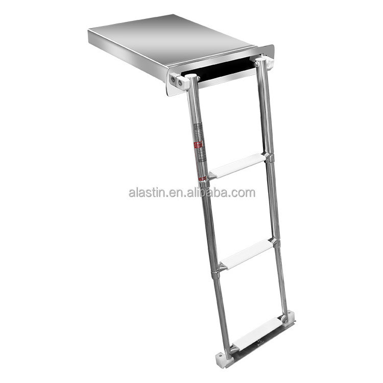 High Quality 316 Stainless Steel Marine Hardware 3 Steps Folding Telescopic Boat Box Ladder