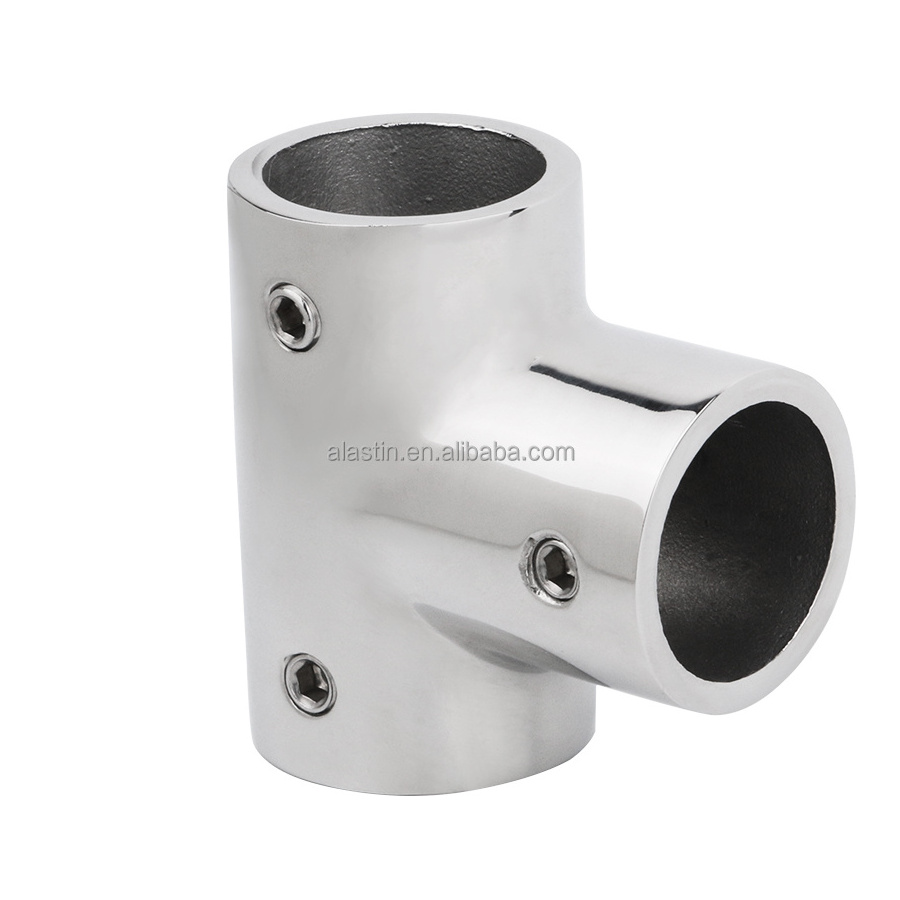 Marine Hardware Handrail Pipe Fitting 304 Stainless Steel Boat Deck Tee Rail Brackets Connector