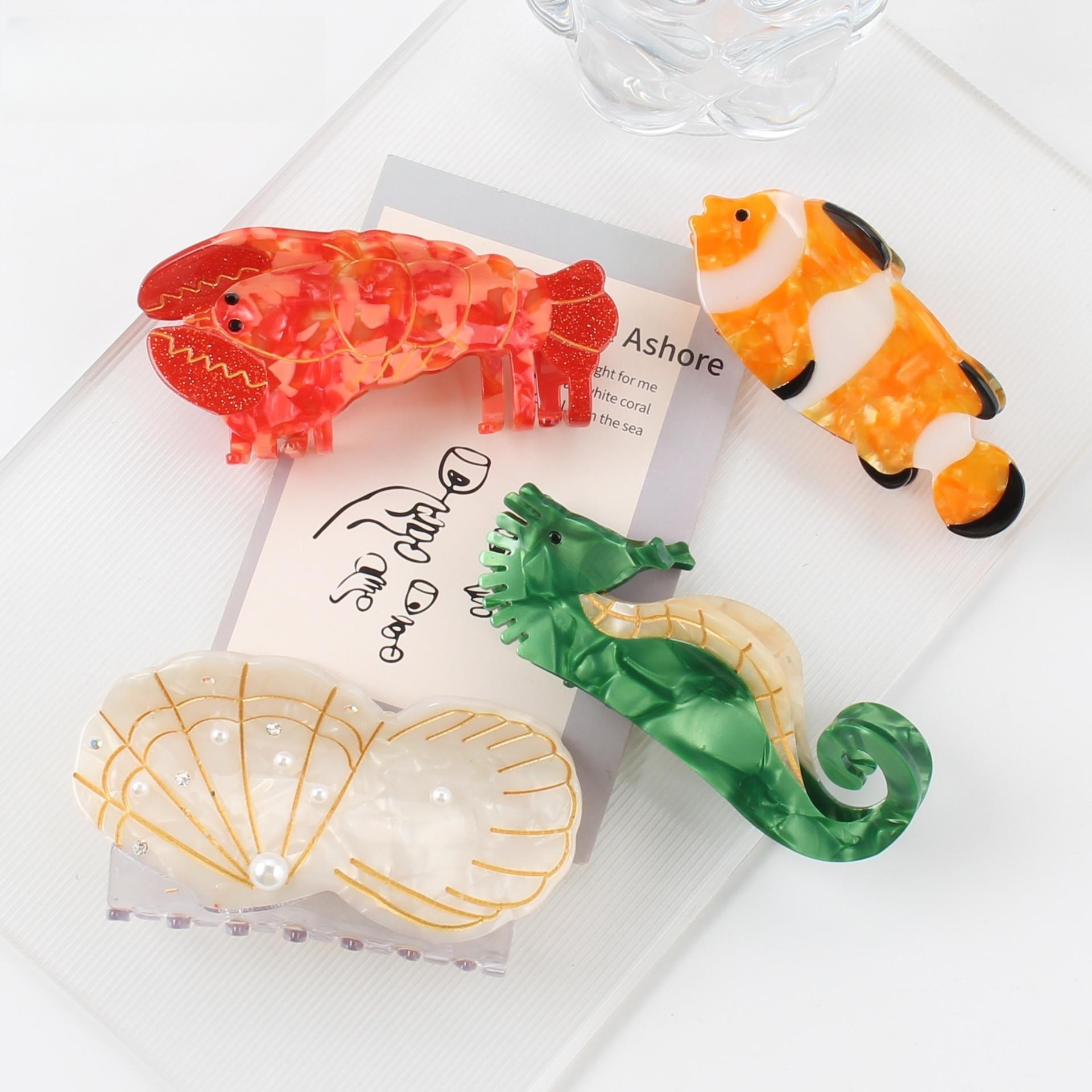 Ocean Series Large Grab Clip Clownfish Seahorse Shell Crayfish Animal Shark Clip Hair Accessories Hair Clip