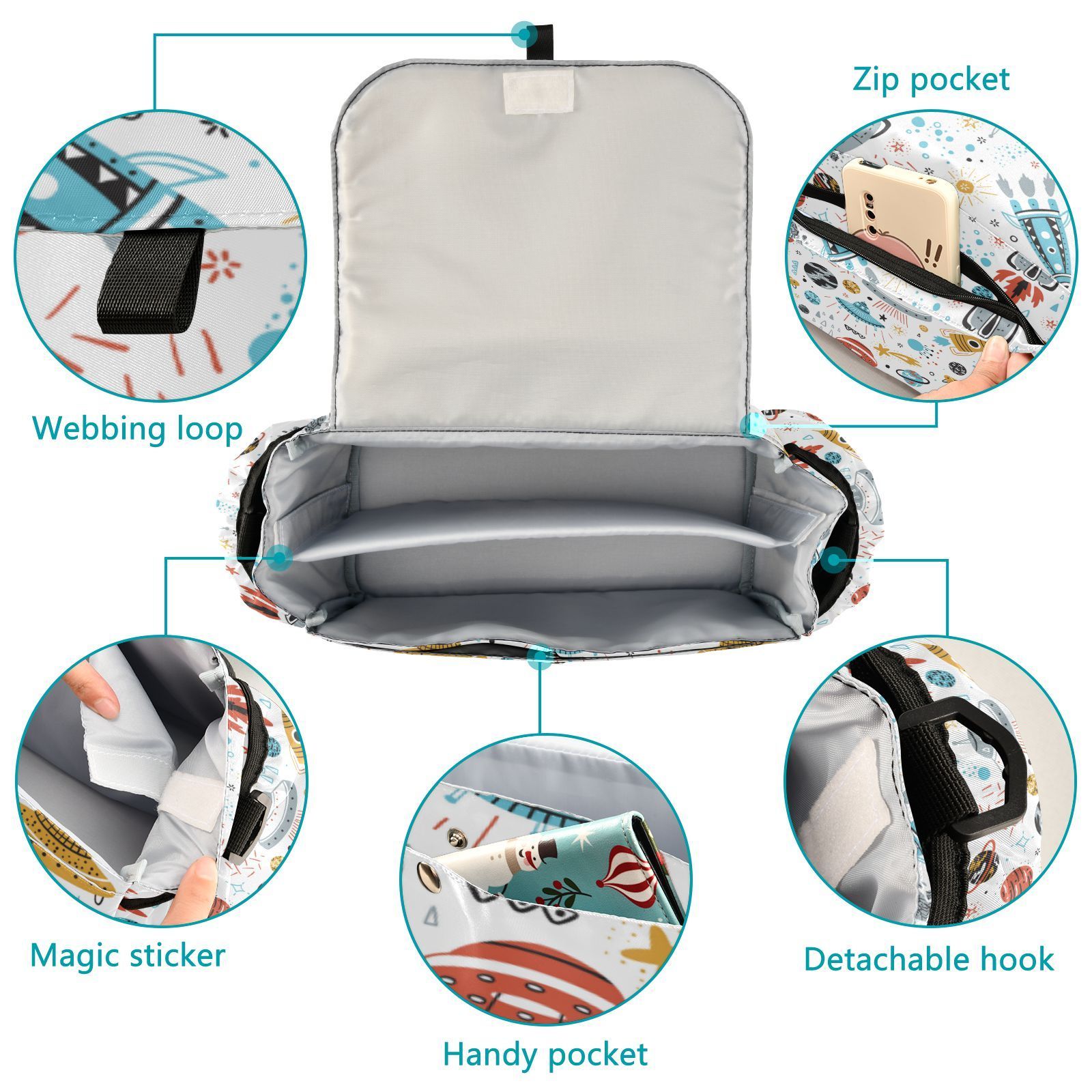 Portable Customized Universal Baby Diaper Stroller Organizer Stroller Caddy With Cup Holders