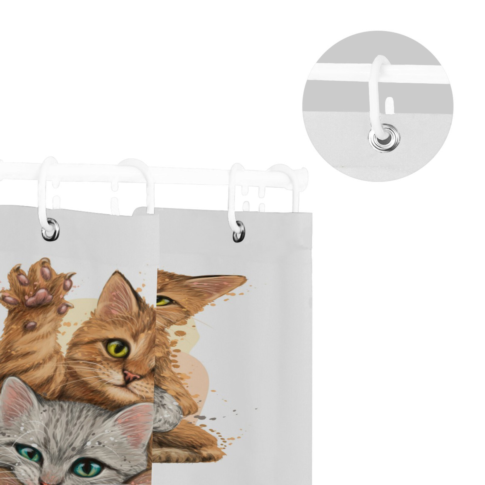 Cute Cat Animal Washable White Polyester Custom Shower Curtains For Bathroom Hotel