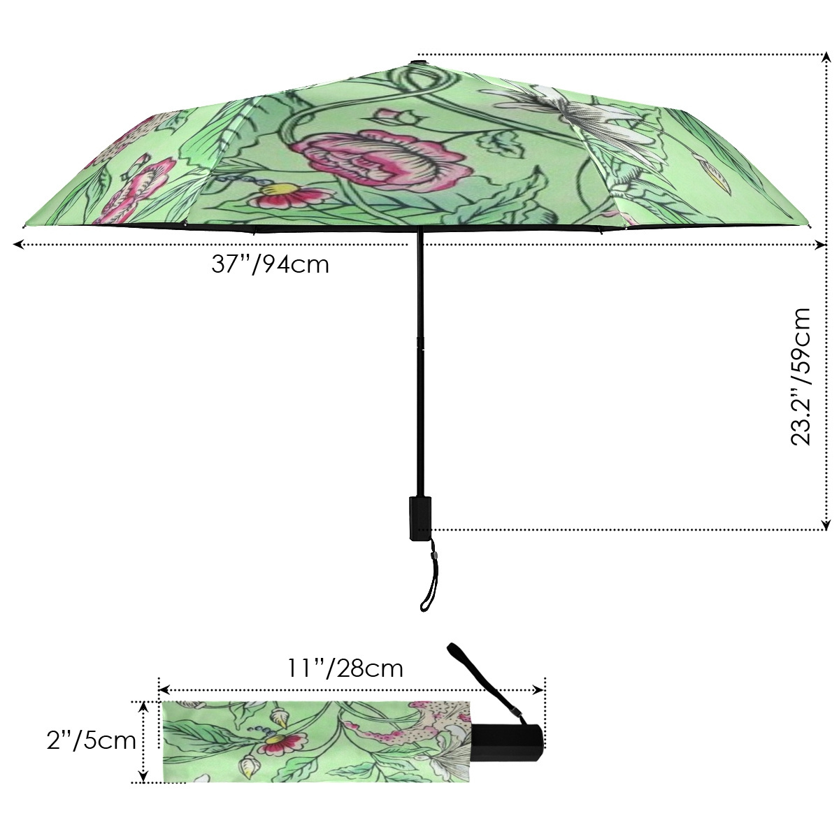 Outdoor Rain Sun 3 Fold UV Protection Windproof Women Portable Sublimation Umbrellas