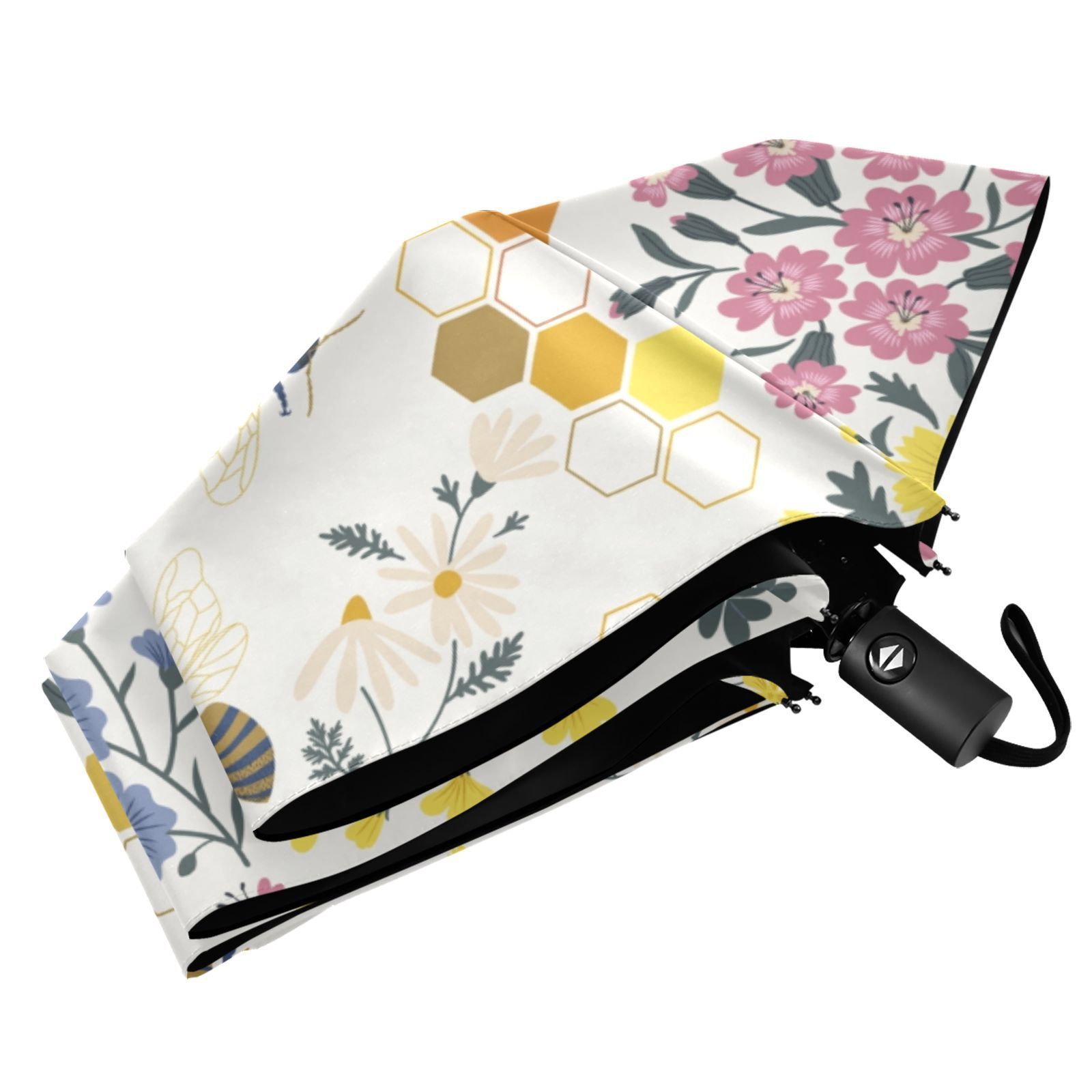 Hot Sales Outdoor Customize Floral Printed 3 Folding UV Automatic Umbrella With Logo