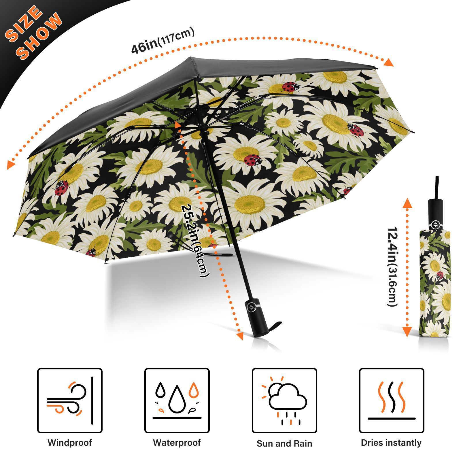 Daisy Design UV Sun Protection 3 Folding Umbrella Rain Custom Auto Open Windproof Travel Umbrella