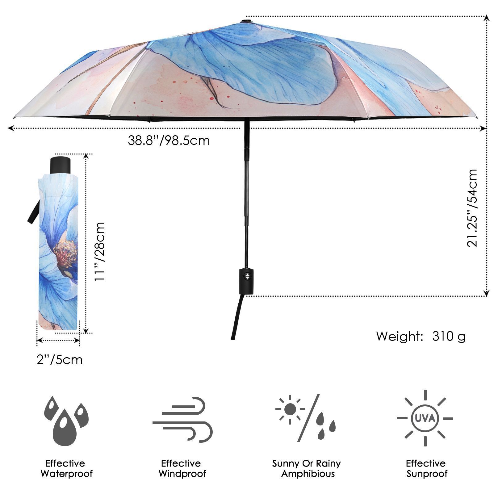 Wholesales Custom Full Automatic Open Close 3 Folding Polyester Pongee Travel Windproof Umbrella With Logo