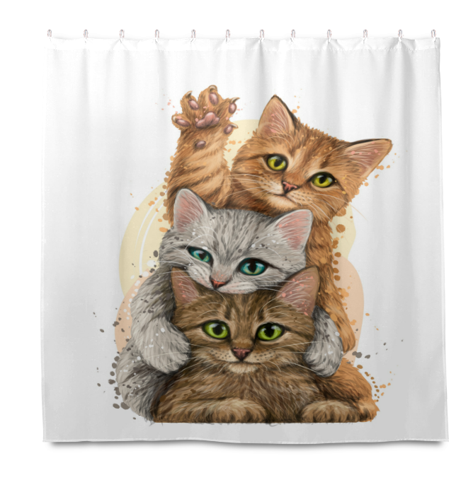 Cute Cat Animal Washable White Polyester Custom Shower Curtains For Bathroom Hotel