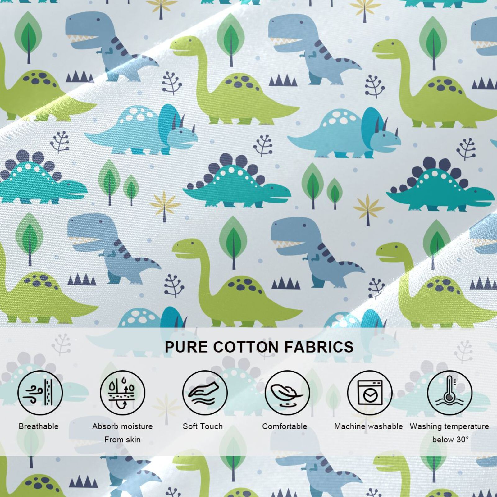 Cute Dinosaur Kids Twin Size 100% Cotton Children Duvet Cover Bedding Set For Kids Boys