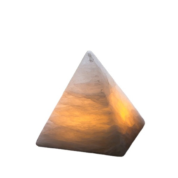 Unique Grey Stone Himalayan Pyramid Shape Crystal Rock Salt Lamp Finely Hand carved Salt Stone Fixed In Premium Wooden Base