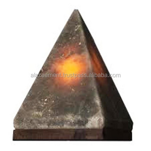 Unique Grey Stone Himalayan Pyramid Shape Crystal Rock Salt Lamp Finely Hand carved Salt Stone Fixed In Premium Wooden Base