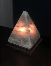 Unique Grey Stone Himalayan Pyramid Shape Crystal Rock Salt Lamp Finely Hand carved Salt Stone Fixed In Premium Wooden Base