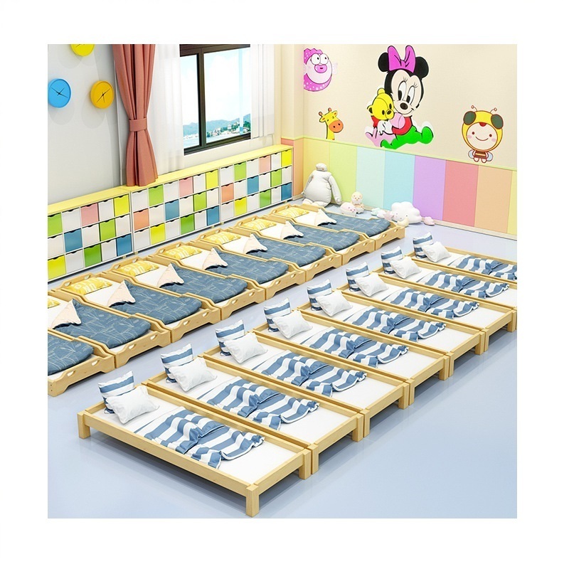 Kindergarten Daycare Bed Hosting Solid Wood Cot Toddler Floor Bed Montessori Wooden Bed For Kids