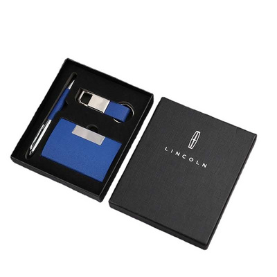 Popular custom logo promotional products giveaway gifts sets notebook ball pen keychain business gift sets