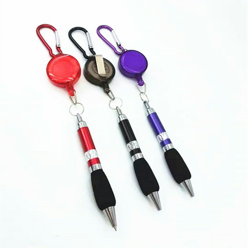 High  quality Promotional Gift custom logo Outside retractable  reel ballpoint pen with carabiner clip  Keychains