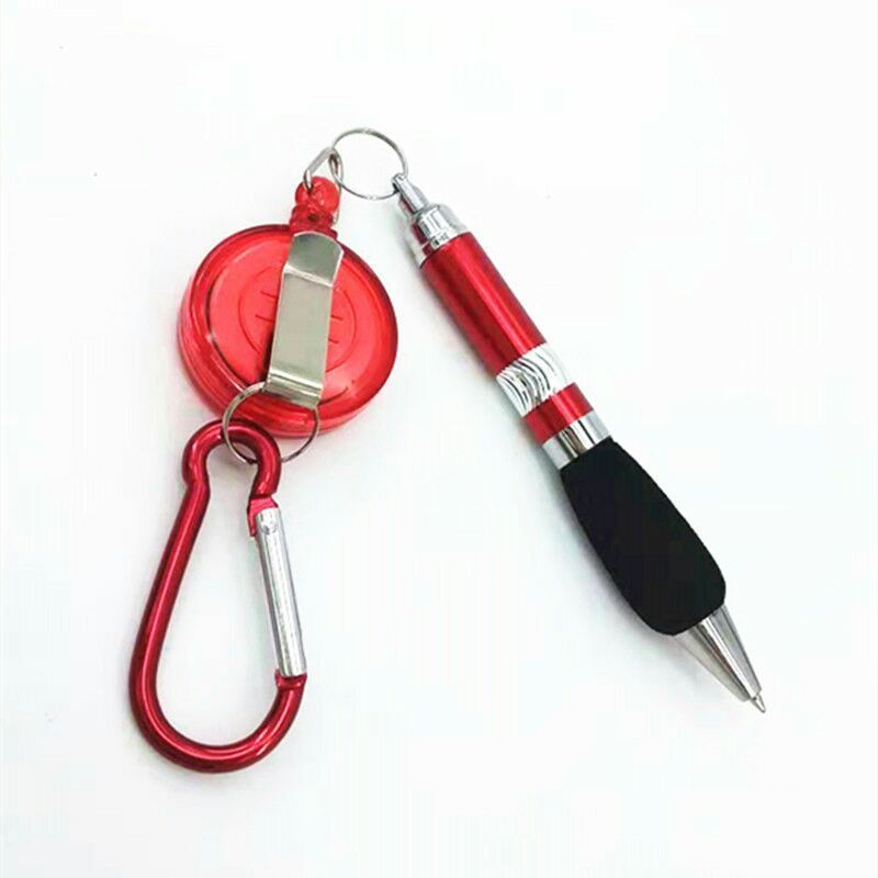 High  quality Promotional Gift custom logo Outside retractable  reel ballpoint pen with carabiner clip  Keychains