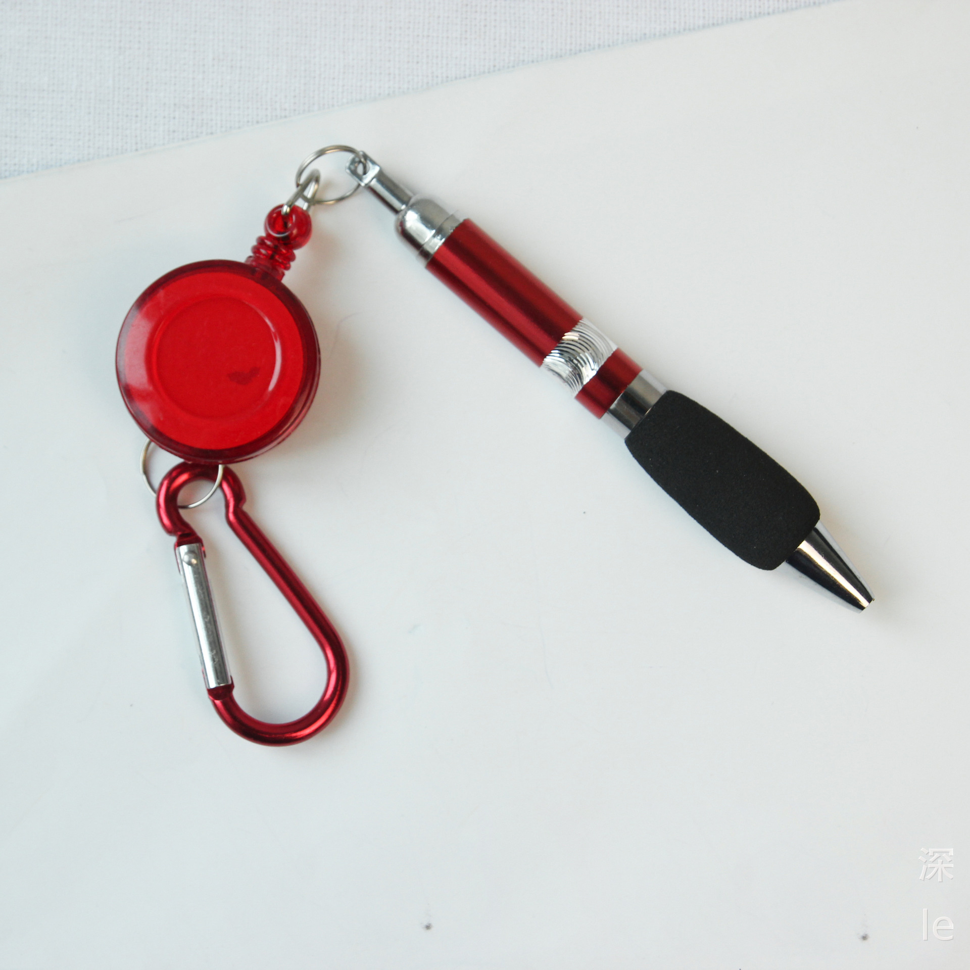 High  quality Promotional Gift custom logo Outside retractable  reel ballpoint pen with carabiner clip  Keychains