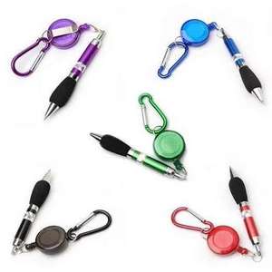 High  quality Promotional Gift custom logo Outside retractable  reel ballpoint pen with carabiner clip  Keychains