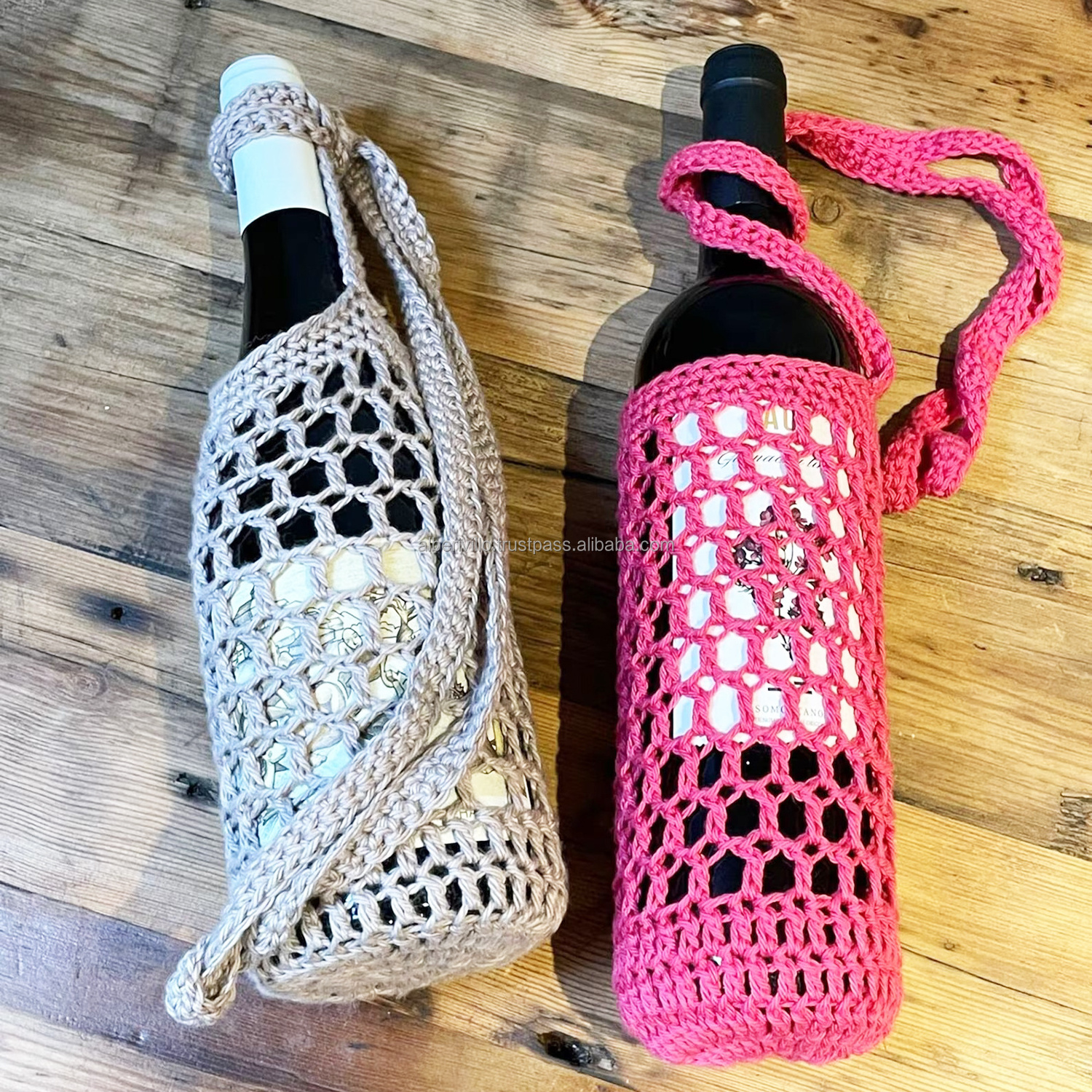 Handwoven Crochet Water Bottle Holder Cross Body Water Bottle Hanger with Strap for Picnic Camping Water Bottle Cover from India