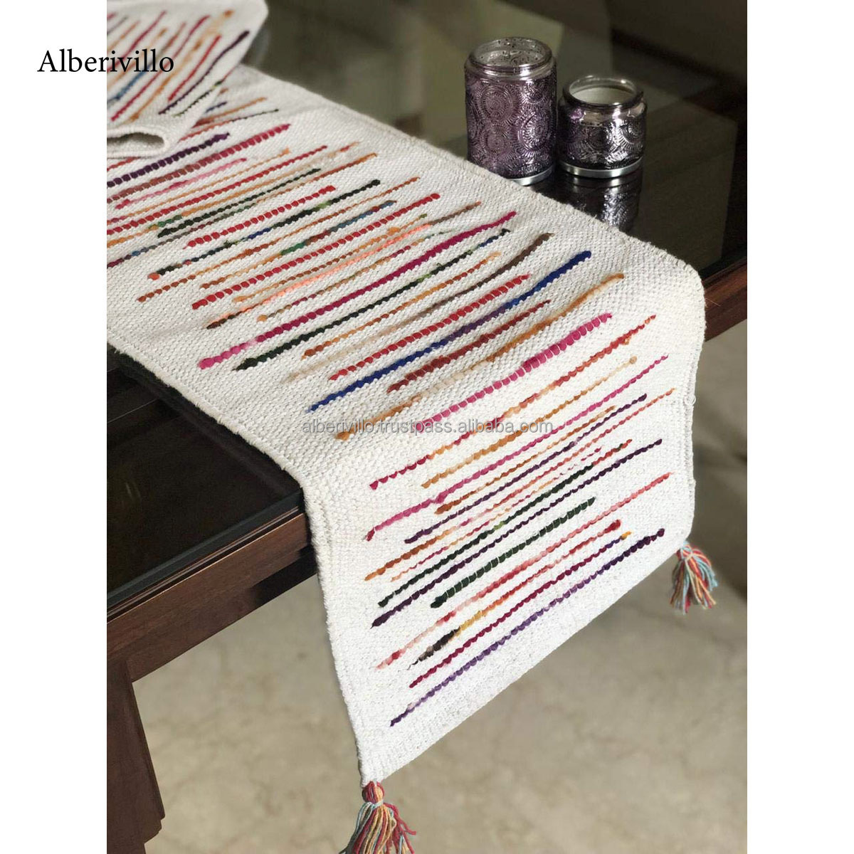 New Design Multi Color Striped Pattern Boho Cotton Table Runner for Dining Room Table Cloth from India