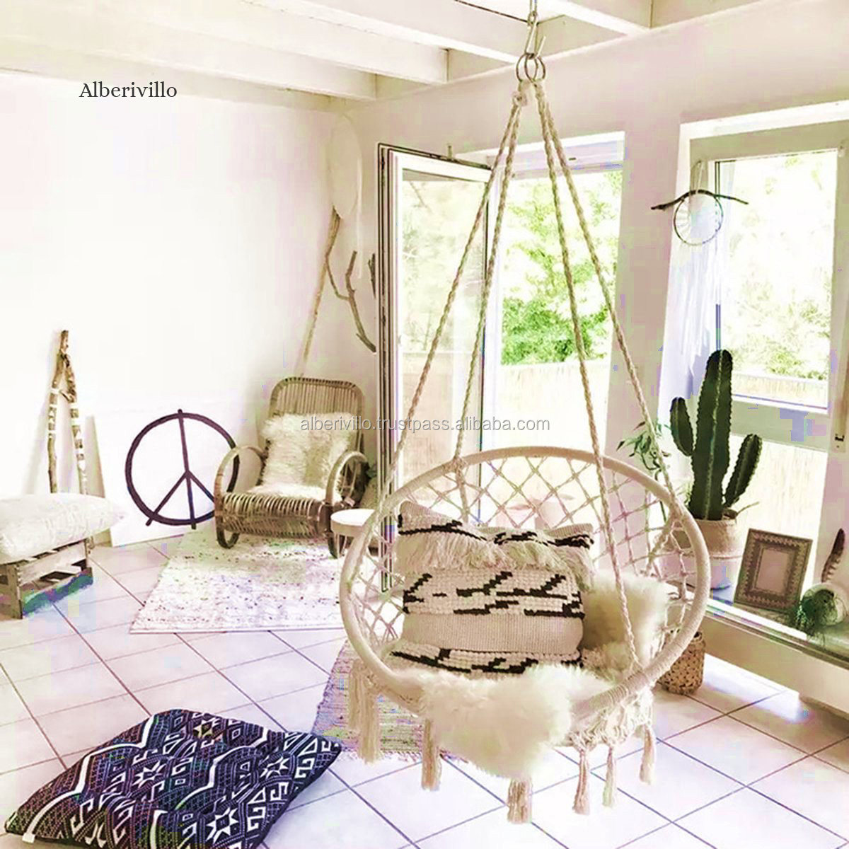 Eco-Friendly Cotton Rope Hammock Chair Macrame Swing Hanging Macrame Swing Chair for Indoor & Outdoor Comfy Swings