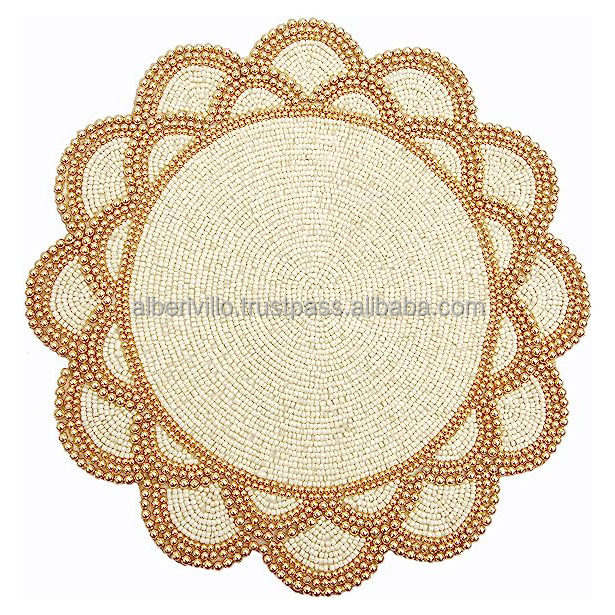 High Quality Beaded Placemat Fabric Backing Embroidery Sead Baed Table Mats for Dining Room Unique Design Placemats from India