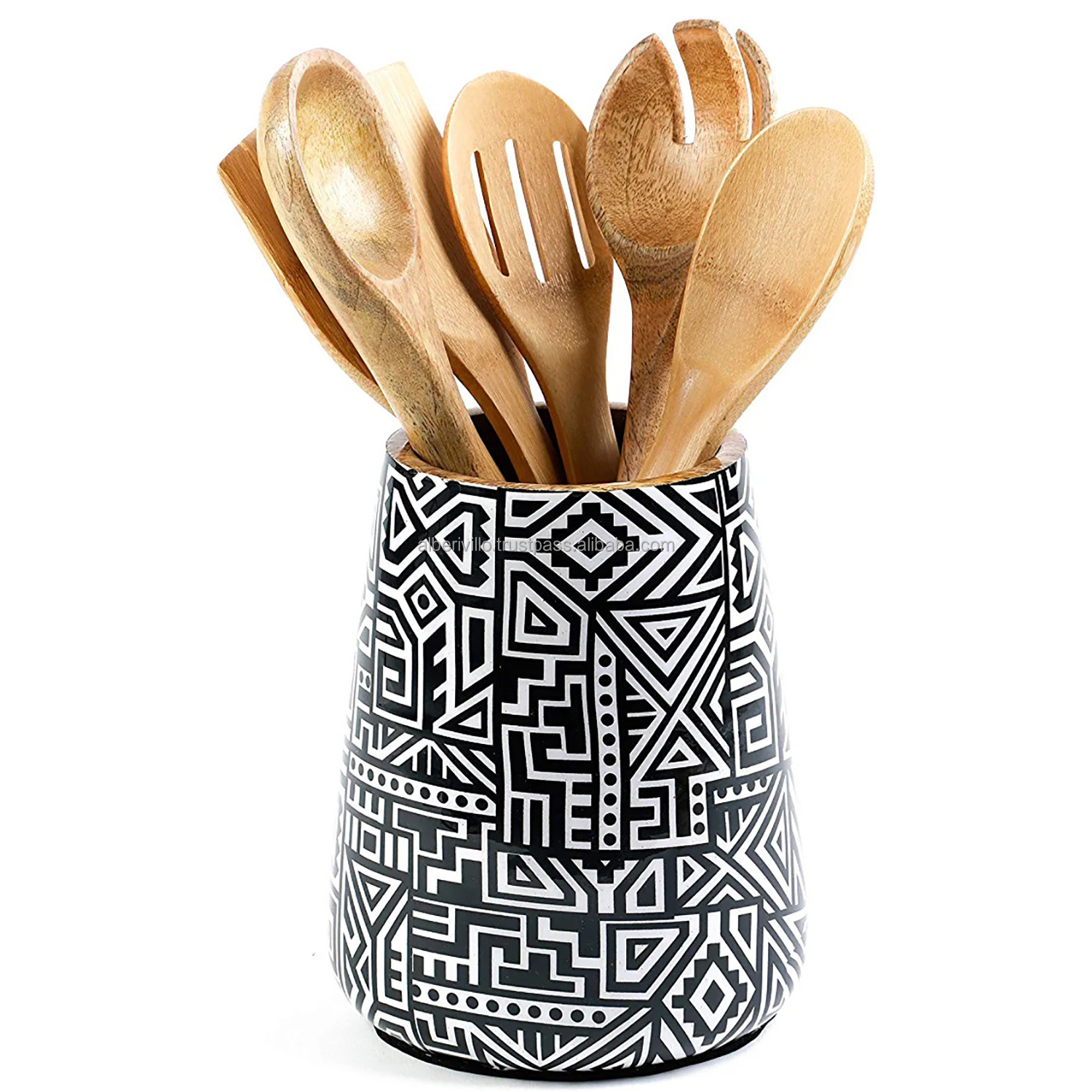 Wooden Printed Utensils Holder Flatware Durable Kitchen Tools Wood Spoon Holder from Indian Manufacturer