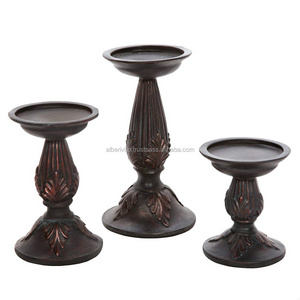 Eco-Friendly Unfinished Wood Pillar Candle Holders Handmade Resin Wood Holder Classical Wooden Candle Pillar Stands  Set of 3